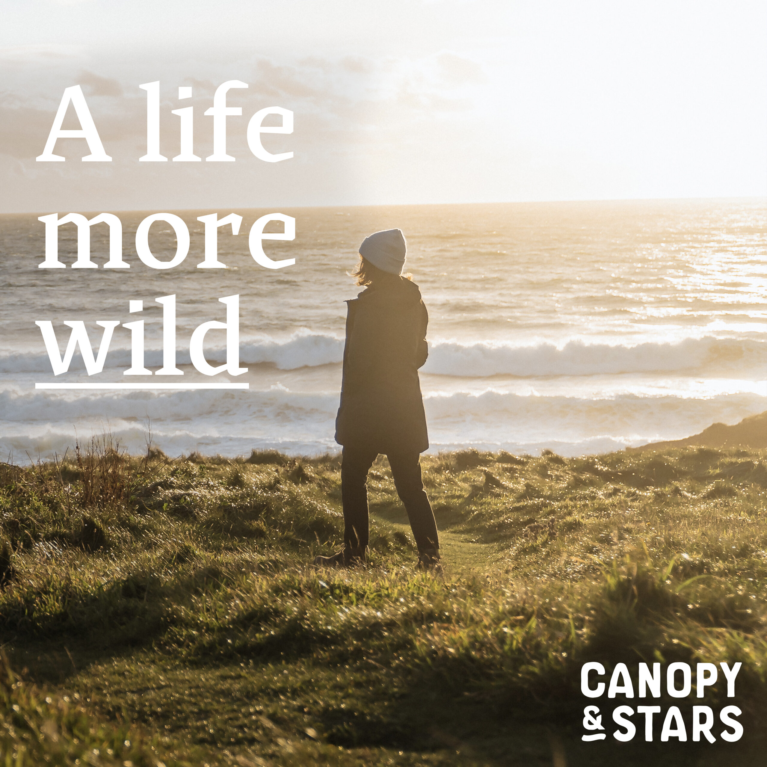 A life More Wild podcast artwork - a person stands looking out to see from a cliff top
